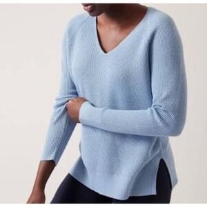 Athleta Hanover V Neck Sweater XSmall Dusty Blue Extra fine Merino Wool blend